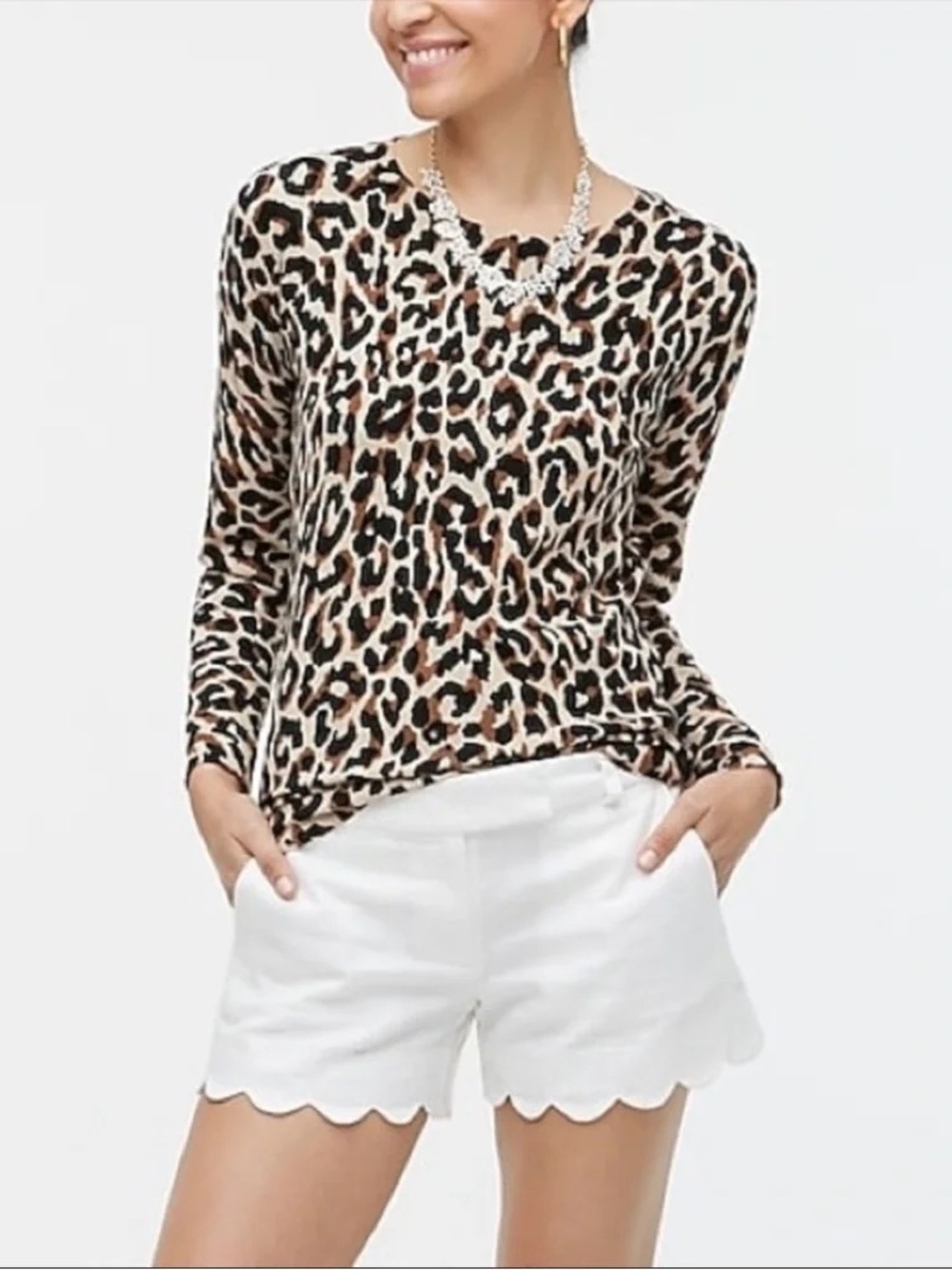 J.Crew White Scalloped Hem Cotton Linen Shorts